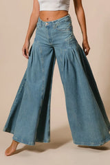 Hazel Blues® | BiBi Pleated Detail Wide Jeans