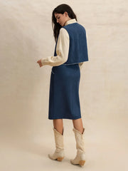Hazel Blues® | Open Front Vest and Buttoned Skirt Set