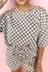 Hazel Blues® | Checkered Round Neck Top and Shorts Set