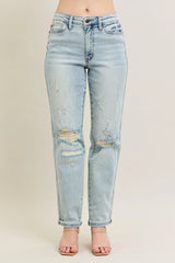 Hazel Blues® | Judy Blue Mr Repair Stitch Detail Destroy Single Cuff Bf Jeans