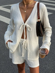 Hazel Blues® | Tie Front Long Sleeve Top and Shorts Set