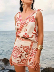 Hazel Blues® | Printed Surplice Sleeveless Top and Skort Set