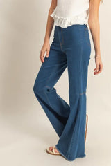 Hazel Blues® | HYFVE Raw Hem High-Waist Washed Flared Jeans
