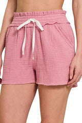 Hazel Blues® | Zenana Double Gauze Elasticband Drawstring Waist Shorts