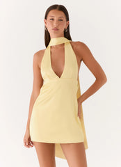Alicia Satin Halter Mini Dress Pastel Yellow