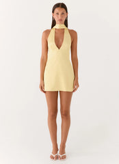 Alicia Satin Halter Mini Dress Pastel Yellow