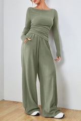 Hazel Blues® | Boat Neck Long Sleeve Top and Pants Set