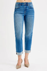 Hazel Blues® | RISEN High Rise Boyfriend Fit Ankle Jeans Plus SIze