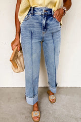 Hazel Blues® | High-Waisted Wide-Leg Cuffed Jeans