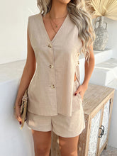Hazel Blues® | Devine Button Down V-Neck Tank and Shorts Set