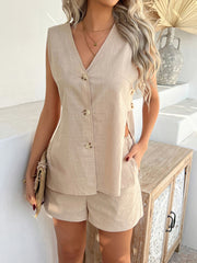 Hazel Blues® | Devine Button Down V-Neck Tank and Shorts Set