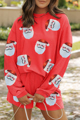 Hazel Blues® | Gold Flame Sequin Christmas Santa Clause Corded Pullover and Shorts Set