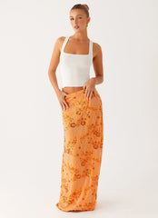 Corinna Low Rise Sequin Maxi Skirt Orange