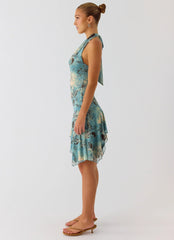 Bad Alive Halter Hanky Mini Dress Aqua Blur