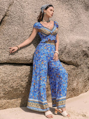 Hazel Blues® | Printed V-Neck Top and Pants Set