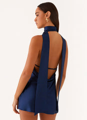 Alicia Satin Halter Mini Dress Navy