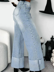 Hazel Blues® | High-Waisted Wide-Leg Jeans with Cuffed Hem