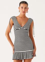 Acacia Mini Dress Black White Stripe