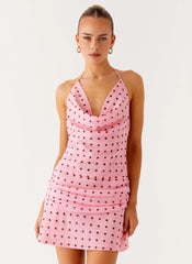 Cyna Cowl Mini Dress Strawberry Dot