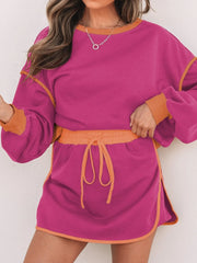 Hazel Blues® | Contrast Trim Long Sleeve Top and Skort Set