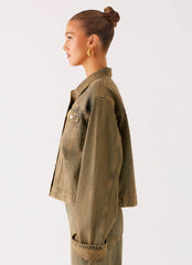 Back Again Oversized Denim Jacket Brown Sand Wash
