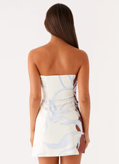 Denby Strapless Mini Dress Bloom Wave Print