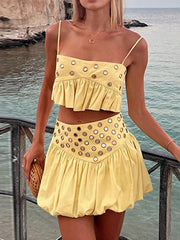 Hazel Blues® | Eyelet Cami and Bubble Skirt Set