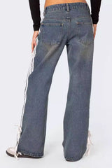 Hazel Blues® | Side Striped Loose Fit Jeans