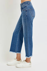 Hazel Blues® | RISEN High Rise Crop Wide Leg Jeans with Wide Band Detail