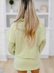 Hazel Blues® | Collared Neck Striped Top and Drawstring Skirt Set