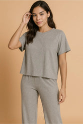 Hazel Blues® | Zenana Soft Melange Short Sleeve Tee & Long Pants Set