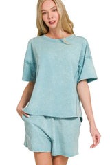 Hazel Blues® | Zenana Acid Washed Short Sleeve Tee & Shorts Set