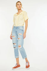 Hazel Blues® | Kancan Mid Rise Distressed Boyfriend Jeans