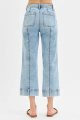 Hazel Blues® | RISEN High Rise Crop Wide Front Seam Detailed Jeans