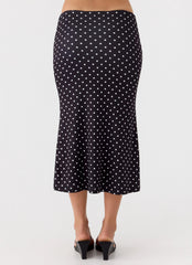 Bahama Low Rise Midi Skirt Black Polkadot