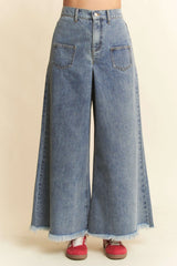 Hazel Blues® | Davi & Dani Patch Pocket Wide Leg Culotte Jeans