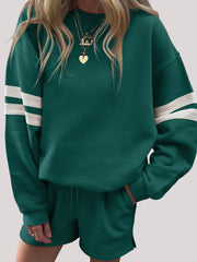 Hazel Blues® | Stripe Round Neck Sweatshirt and Shorts Set