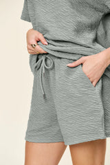 Hazel Blues® | Double Take Texture Short Sleeve T-Shirt and Drawstring Shorts Set