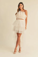 Hazel Blues® | MABLE Tulle Tube Ruffle Crop Top and High Low Maxi Skirt Set