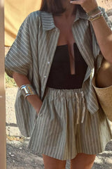 Hazel Blues® | Striped Linen Shirt and Shorts Two-Piece Summer Set