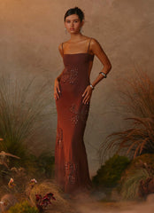 Bayla Beaded Flower Maxi Dress Chocolate