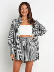 Hazel Blues® | Striped Dropped Shoulder Shirt and Shorts Set