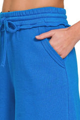 Hazel Blues® | Zenana Fleece Raw Hem Shorts With Draw String
