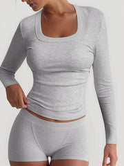 Hazel Blues® | Square Neck Long Sleeve Top and Shorts Set