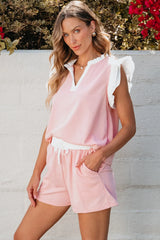 Hazel Blues® | Ruffled Notched Top and Drawstring Shorts Set
