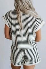 Hazel Blues® | Striped Contrast Top and Shorts Set