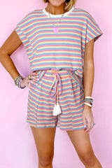 Hazel Blues® | Striped Round Neck Top and Shorts Set