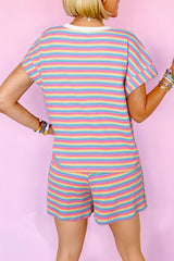 Hazel Blues® | Striped Round Neck Top and Shorts Set