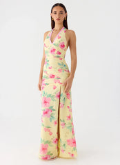 Colada Halter Maxi Dress Lemon Soleil