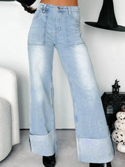 Hazel Blues® | High-Waisted Wide-Leg Jeans with Cuffed Hem